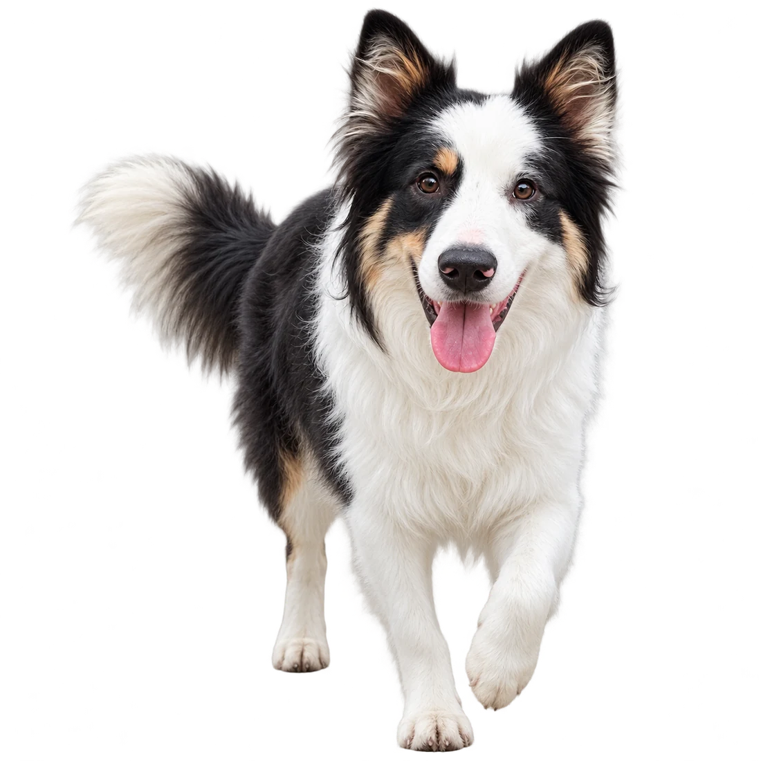 由耐萌自家爱犬照片经 AI 制作的黑白长毛狗狗形象